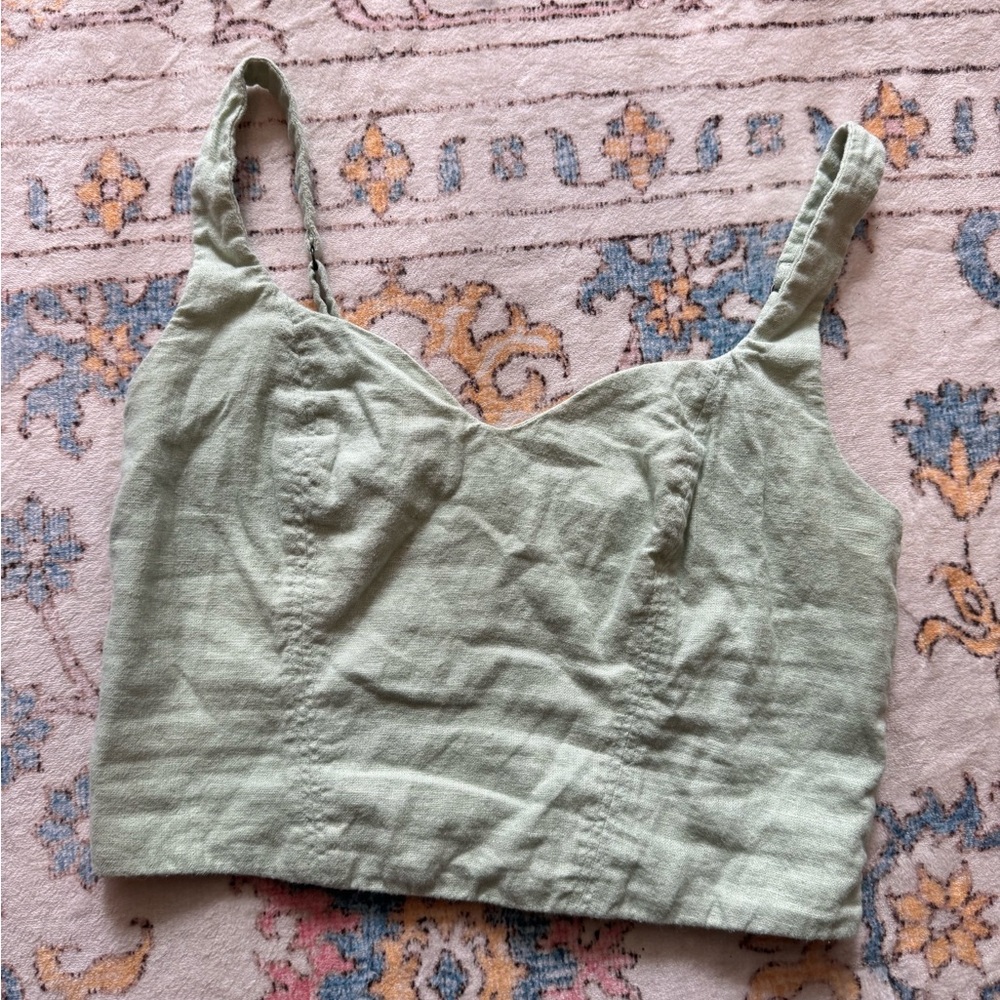 Abercrombie & Fitch Light Sage Linen Crop Cami
